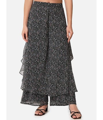 ALL WAYS YOU - Black Georgette Flared Women's Ruffled Palazzos ( Pack of 1 )
