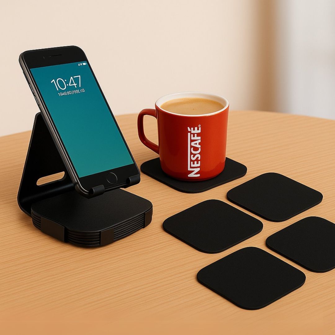 Personalized Gift : Metal Mobile Stand with Matching Coasters