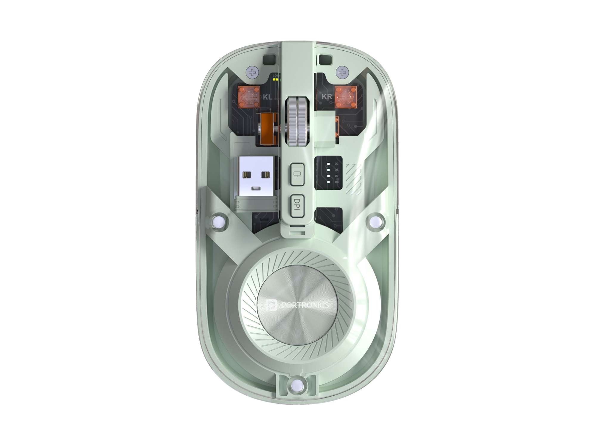 Portronics Toad 8 Transparent Wireless Bluetooth Mouse with Dual Wireless (BT + 2.4 GHz), Rechargeable Battery, Noise-Free Clicking, Show/Hide Desktop, Multi-Device Pair, Adjust Sensitivity - Green