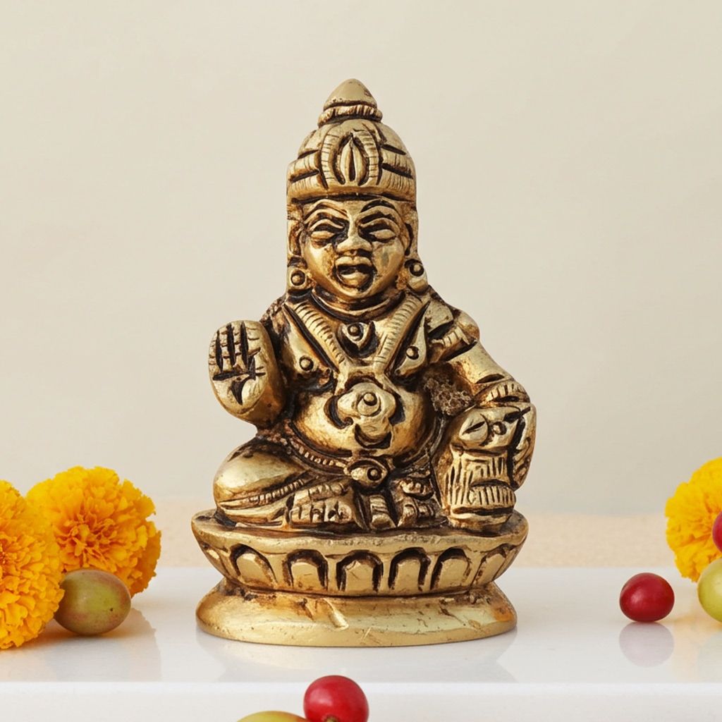 Brass Kuber Ji God Idol - Premium Prosperity Statue for Home, Height : 2.2 Inch (BSMAS396 X)