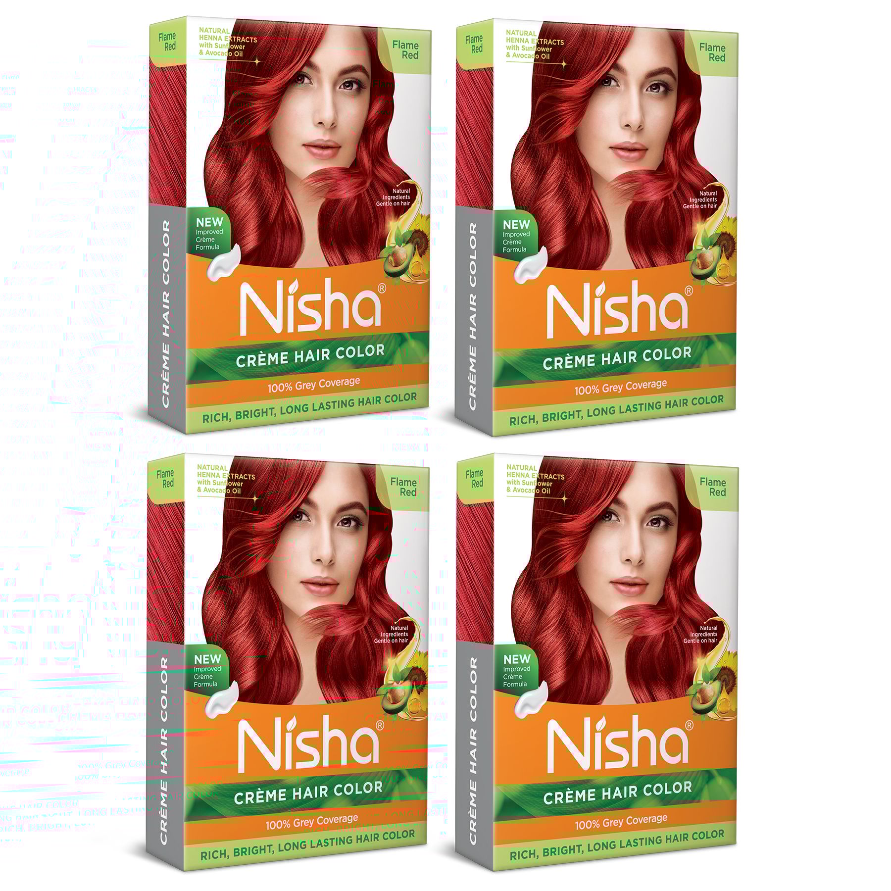 Nisha Creme Hair Color Flame Red 40g Pack of 4, Permanent Hair Color for Women Men, 100% Grey Coverage