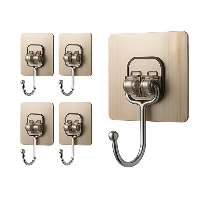 DALUCI Large Adhesive Wall Hook Heavy Duty Wall Hanger Hooks for Hanging Without Drill | Waterproof, Rustproof Wall Stick Hooks for Kitchen, Bathroom, Home & Office Use (Big Hook Golden, Pack of 10)