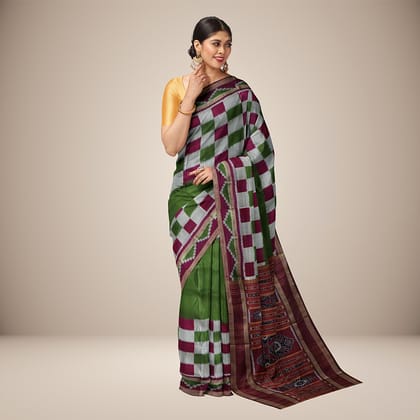Geometric pattern contemporary design Khandua silk saree