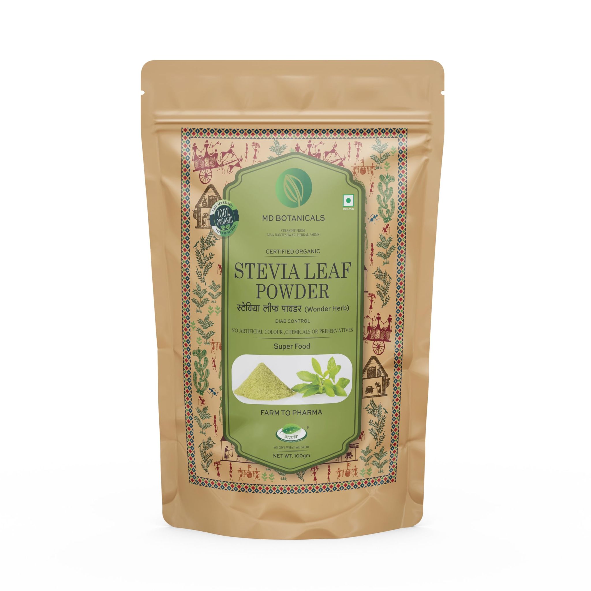 Stevia Leaf Powder, (100gm), Maa Danteshwari Herbal Farm's 100% Natural & Certified Organic Herbs