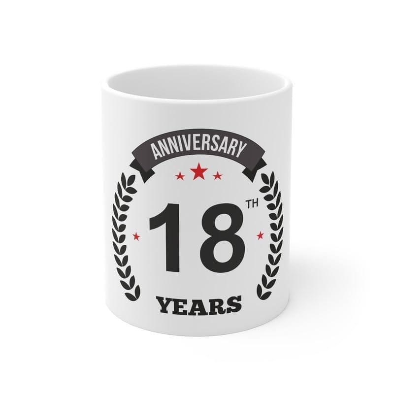 DARSHANS Ceramic 18th Anniversary Printed Coffee Mug (Color: White, Capacity:330ml)