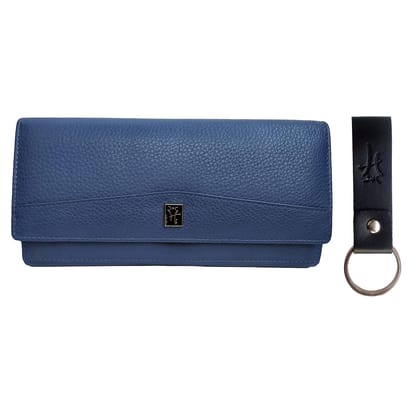 Hawai Genuine Leather Light Blue Wallet with Key Chain for Women and Girls | 4 Compartment | 5 Zippered Pocket | 2 Photo ID Window | 3 Card Slots | Ladies Wallet | Stylish Clutch | Hawai Genuine Leather Light Blue Wallet with Key Chain for Women and Girl