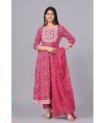 Doriya Cotton Blend Embroidered Kurti With Palazzo Women's Stitched Salwar Suit - Pink ( Pack of 1 )