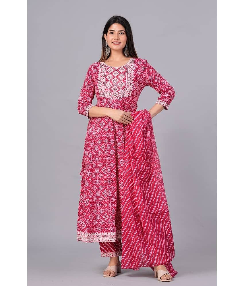 Doriya Cotton Blend Embroidered Kurti With Palazzo Women's Stitched Salwar Suit - Pink ( Pack of 1 )