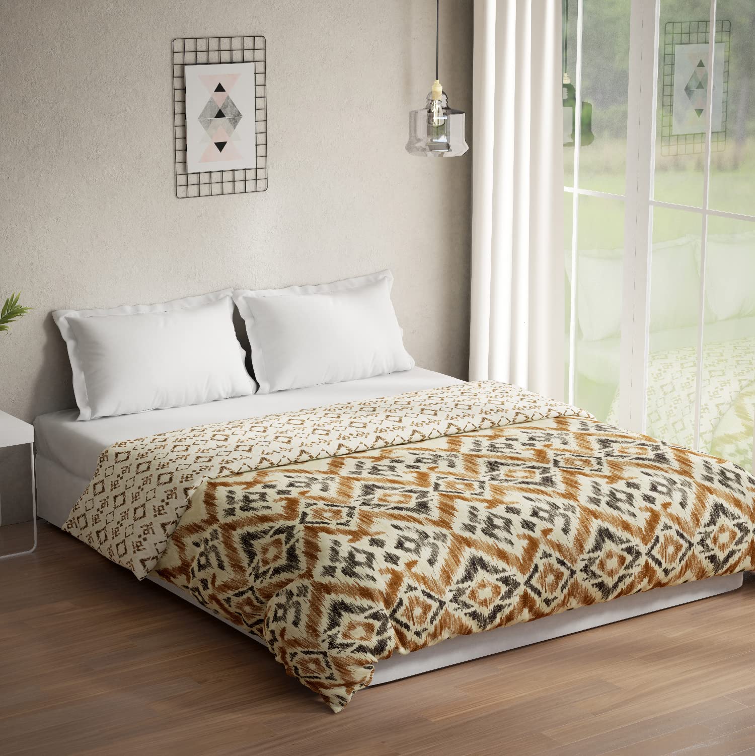 DDECOR - Optima Collection 100% Cotton Ethnic Pattern 136TC King Quilt |229 CM X 274 CM| - Brown
