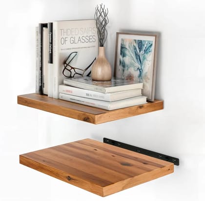Sahajhast Deep Floating Wooden Wall Shelf  Rustic Farmhouse Style (16 x 12 Inch) | set of 2