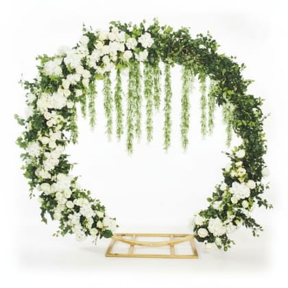 Circular Floral Event Backdrop Arch with Gold Stand