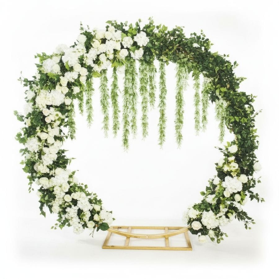 Circular Floral Event Backdrop Arch with Gold Stand