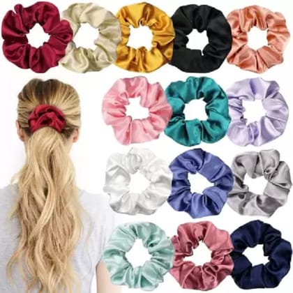 Elecsera SATIN SILK ZIPPER SCRUNCHIES Rubber Band Set of 12(Multicolor)
