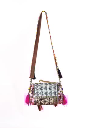 Handmade Embroidered Mini Sling Bag with Tassels, Boho Chic Small Shoulder Bag