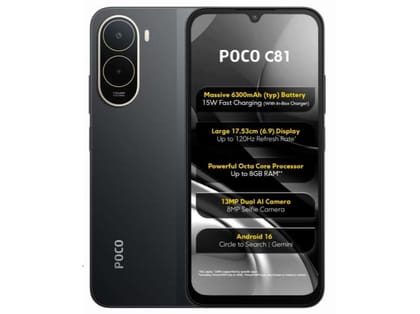 Poco C81 Smartphone, 4GB RAM, 64GB Storage - Elite Black