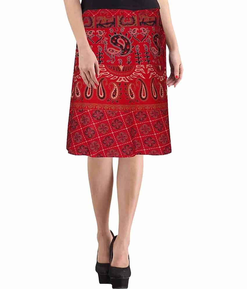 Sttoffa Red Cotton Midi Skirt