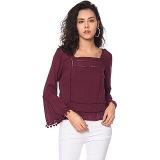 Purys Women Maroon Solid Regular Top