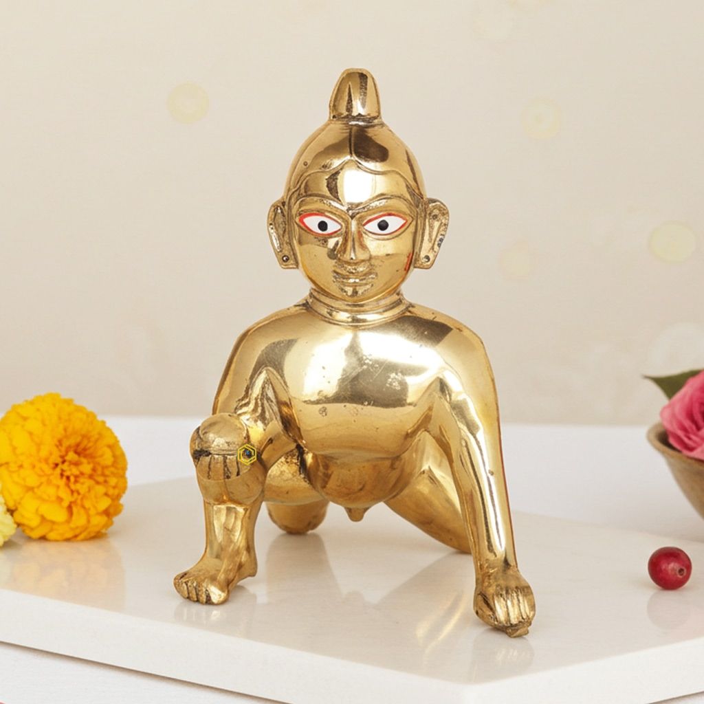 Premium Brass Laddu Gopal God Idol Statue - Puja & Home Decor, Height : 8.6 Inch (BSMAS871 F)