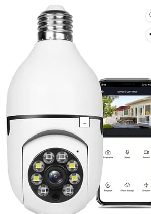 Latest 3MP Full HD Smart Wi-Fi CCTV Home Security Camera 360 with Pan Tilt Bulb Camera View & Talk 128GB SD Card Support (Not Included) Perfect for Home Office Monitoring (K-802)