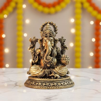 Brass Ganesh Ji God Idol – Lord Ganesha Brass Temple Decor, Height : 5.5 Inch (BSMAS1829 G)