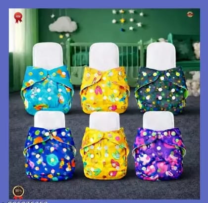 Colorful Cloth Diaper Pack of 6 for Babies with Adjustable Fit Soft Lining Leak Resistant Layers Eco Friendly Reusable Comfort