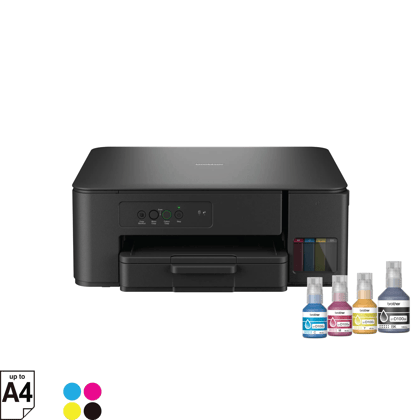 DCP-T230 Multifunction (Print Scan Copy) Ink Tank PrinterA4 print speed up to 16 ipm (Black)/ 9 ipm (Colour)High Speed USB 2.0Full ink bottles included. Yield up to 7500/5000 pages (black/colour)*Compatible with Brother iPrint&Scan Desktop App