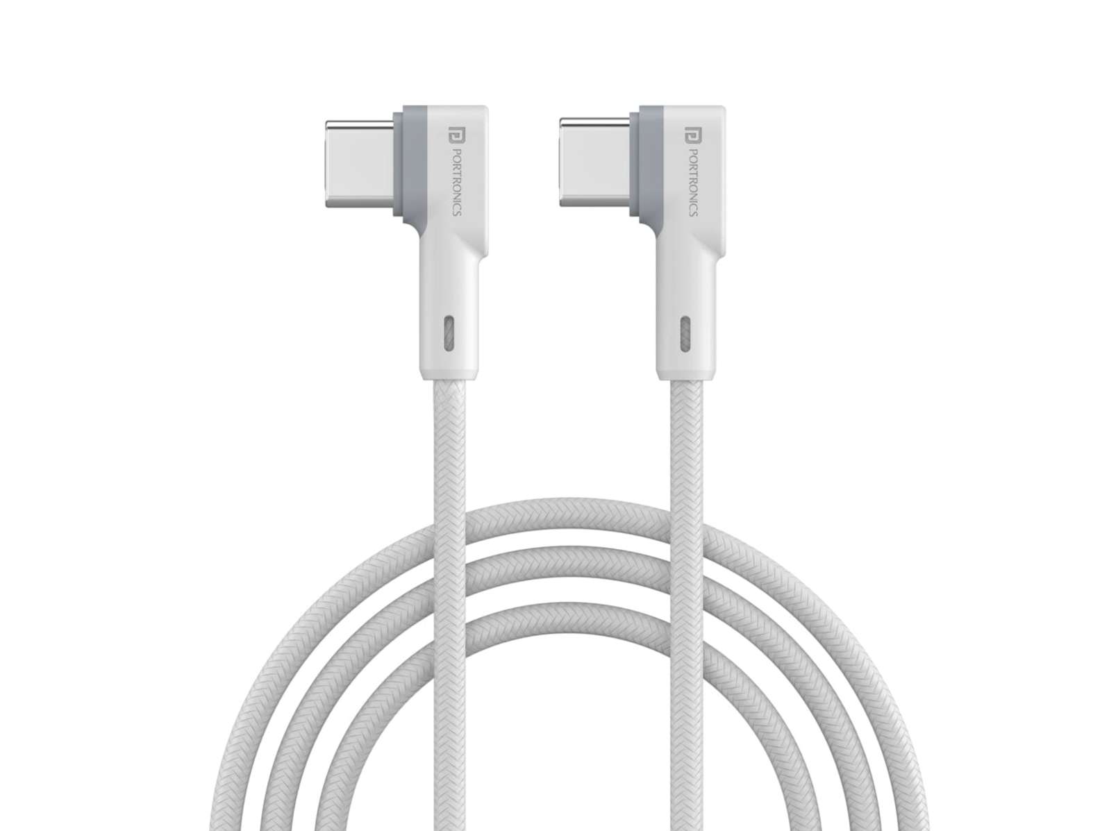 Portronics Konnect L 60W PD Type C to Type C Mobile Charging Cable, 1.2M, Fast Data Sync, Tangle Resistant, TPE+Nylon Braided - White