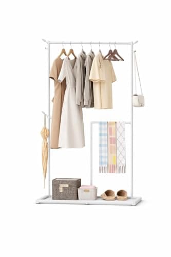 Vasukie Metal Clothes Rack with Bottom Storage Shelf & Side Hooks