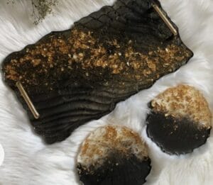Handicraft Exim Resin Serving Tray and Coaster Set | Black and Gold | Elegant Home Decor | Serving & Entertaining Handicraft Exim Resin Serving Tray and Coaster Set | Black and Gold | Elegant Home Decor | Serving & Entertaining