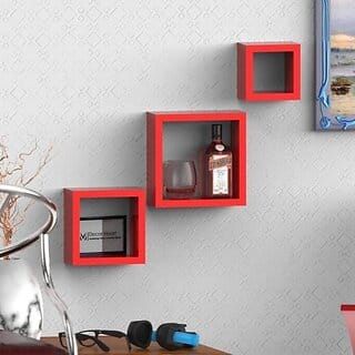Onlinecrafts Wooden Wall Shelf Wooden Wall Shelf (Number Of Shelves - 3, Red)