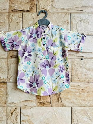 Kabir Kids Fashion Floral Printed Boys Kurta Shirt (Purple & Pastel)