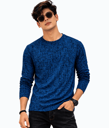 DELTIN HUB Men Cotton Blend Regular Fit Printed T-Shirt ( Blue )