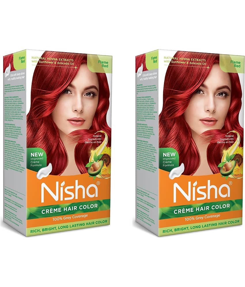Nisha Creme Hair Color Flame Red 150g Pack of 2, Permanent Hair Colour, 100% Grey Coverage, Long Lasting Hair Colour