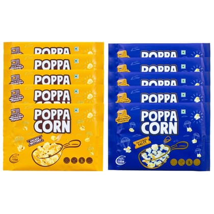 POPPACORN Microwave Popcorn 100gx5 Pouches Golden Buttery & 100gx5 Pouches Natural Salty, 1 Kg Pack of 10 POPPACORN Microwave Popcorn 100gx5 Pouches Golden Buttery & 100gx5 Pouches Natural Salty, 1 Kg Pack of 10