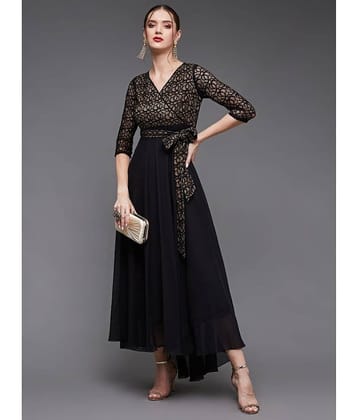 Miss Chase Women Georgette Self Design Fit & Flare Dress ( Black )