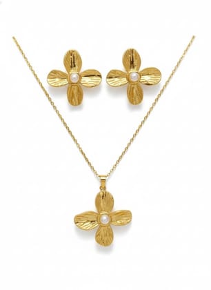 GemGleam Gold Plated Pearl Pendant Set with Earrings for Women | Elegant Designer Jewellery | Anti-Tarnish | Skin-Friendly | Stylish Lightweight Jewellery for Girls (Blossom Pearl) GemGleam Gold Plated Pearl Pendant Set with Earrings for Women | Elegant Designer Jewellery | Anti-Tarnish | Skin-Friendly | Stylish Lightweight Jewellery for Girls (Blossom Pearl)