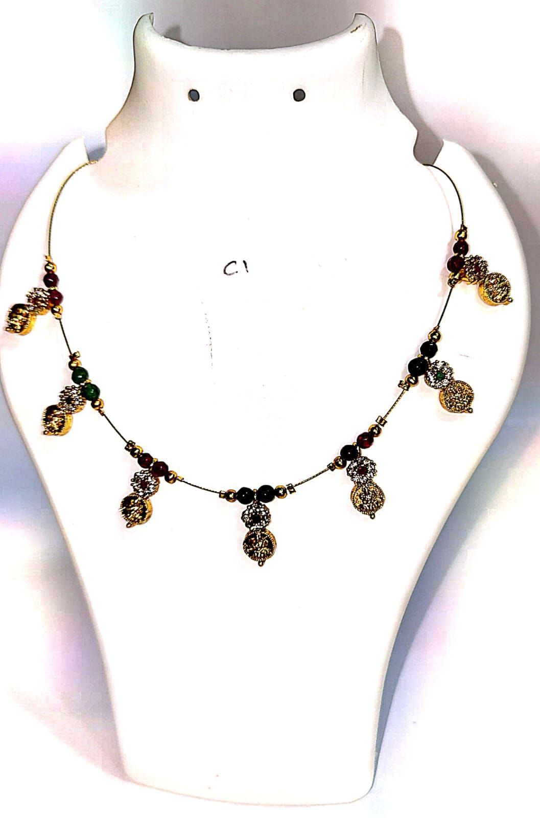 Delicate Gold Plated Ball Chain Necklace with Intricate Coin Pendants