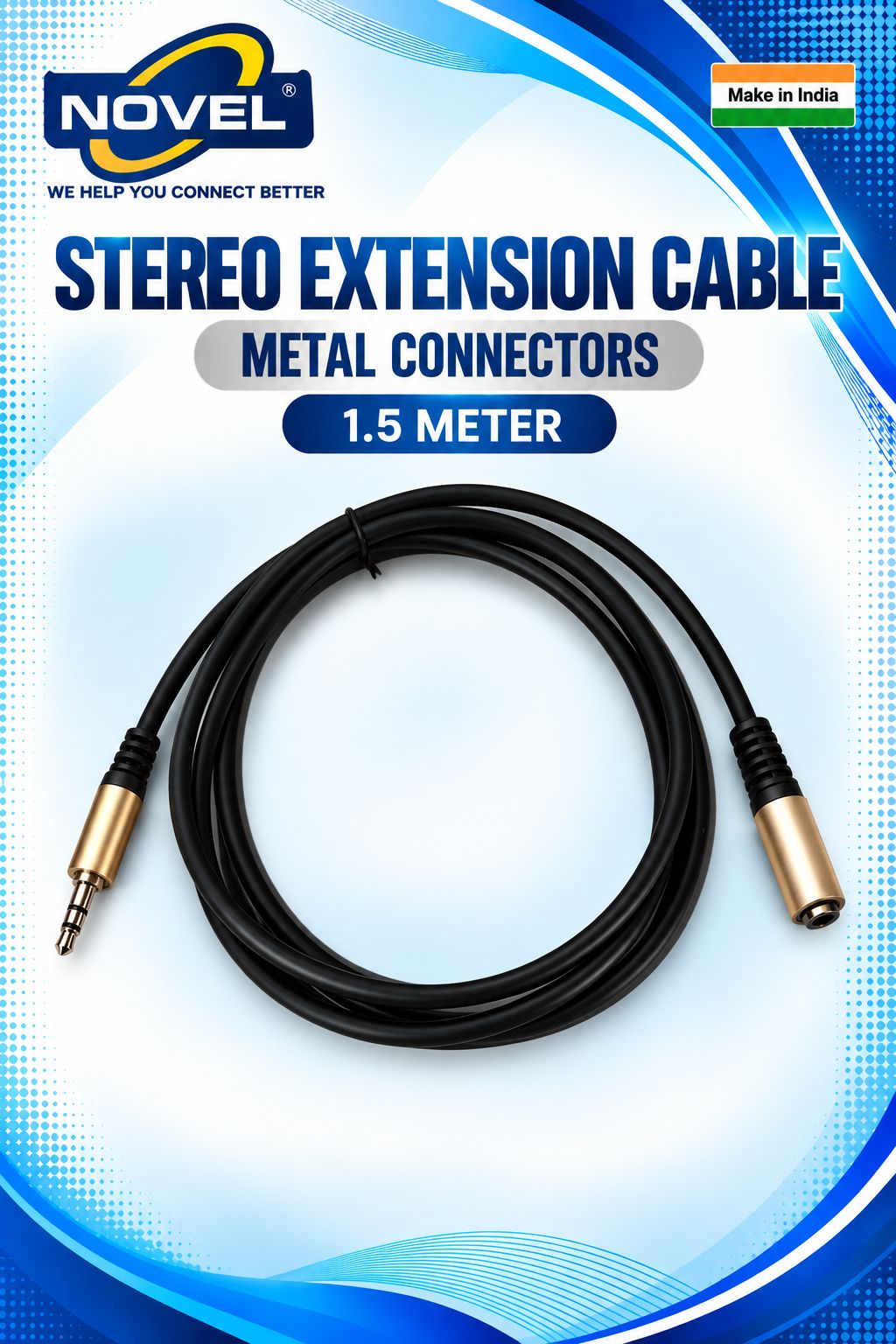 NOVEL STEREO EXTENSION CABLE MALE - FEMALE METAL 5 METER