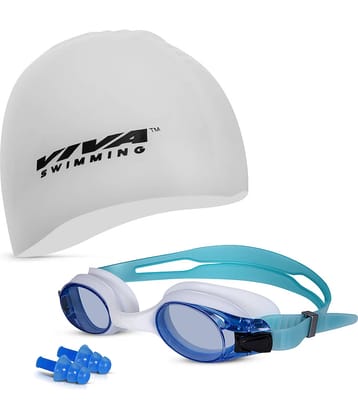 VIVA SWIMMING Combo 704 Swimming Goggles & Swimming Cap, 2 Ear Plug Swimming Kit