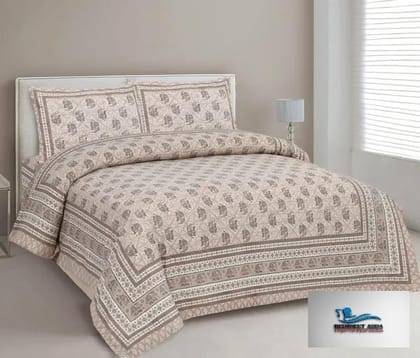 3001-Hometrade India-Standard King Size (90*108 Inches)-Pure Cotton Jaipuri Double Bedsheet With Matching Pillow Cover 3001-Hometrade India-Standard King Size (90*108 Inches)-Pure Cotton Jaipuri Double Bedsheet With Matching Pillow Cover