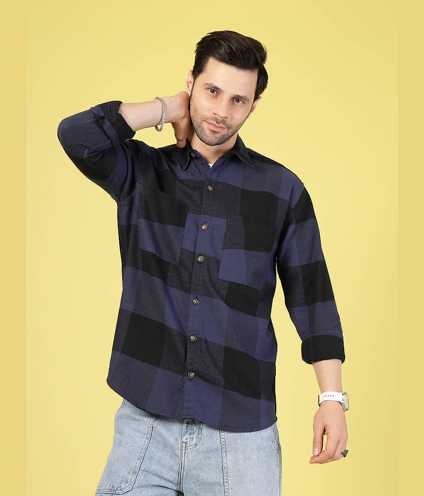 Rigo Flannel Oversized Fit Checks Full Sleeves Men's Casual Shirt - Blue ( Pack of 1 )