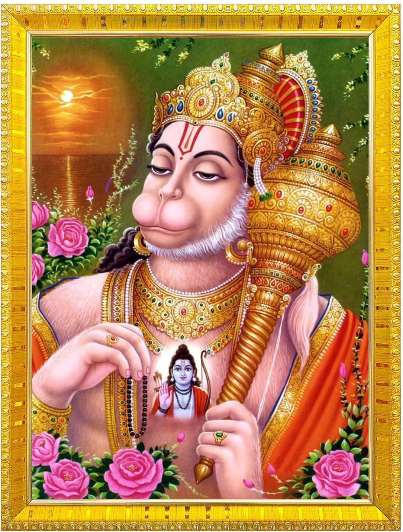 NOKKES Hanuman Bajrangbali Hanumanji Maruti Golden 5X7 Inch Photo Frame_AQW13