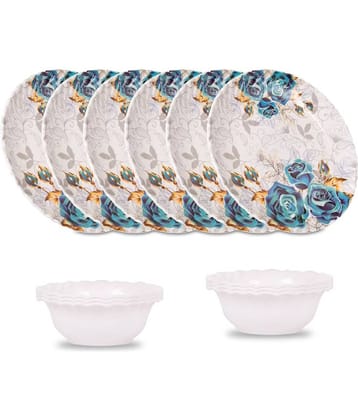 HomePro Royal Lehar 6 Plates 6 Bowl Blue Melamine Dinner Set ( Pack of 12 )