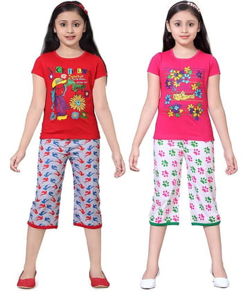 Sini Mini Pack of 2 Girls 100% Cotton Top With Shorts ( Multi )