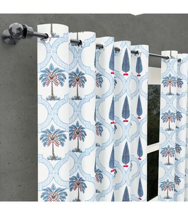 Hand Block Printed Blue Trees & Flowers Cotton Curtains/ Pure Cotton Drapes ( 9 feet ) Hand Block Printed Blue Trees & Flowers Cotton Curtains/ Pure Cotton Drapes ( 9 feet )