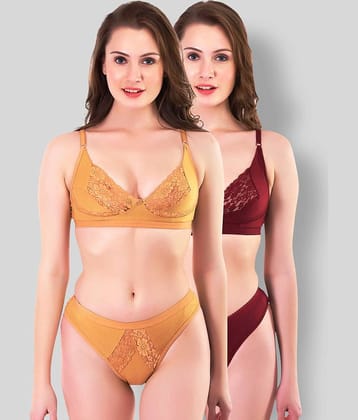 TCG Pack of 2 Cotton Lycra Women's Bra & Panty Set ( Multi Color )