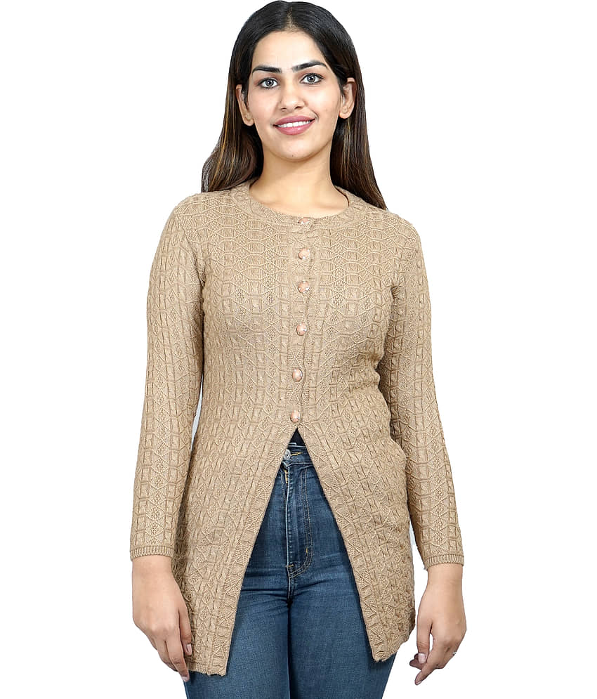 Ogarti Woollen Khaki Buttoned Cardigans - Single