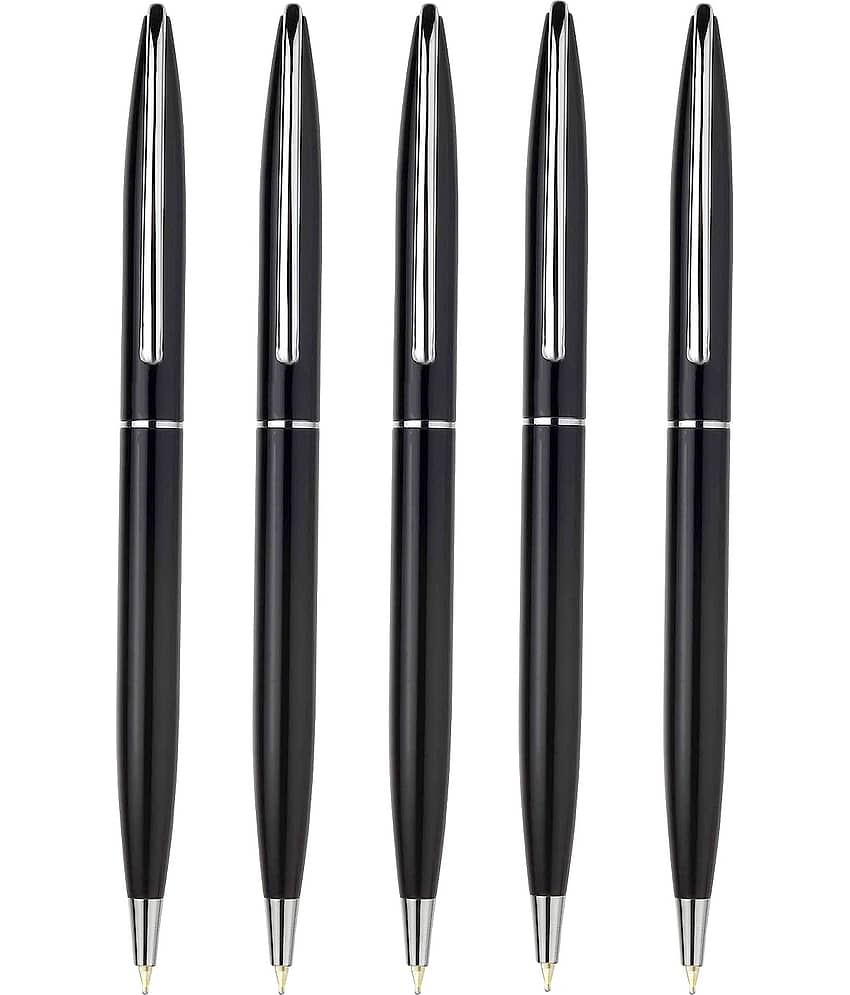 K K CROSI Sleek Design Pack of 5pcs Black Colour Metal Ball Pen  (Pack of 5, Blue Ink)