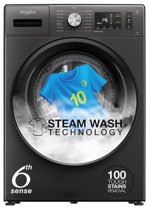 Whirlpool 8 Kg 5 Star Inverter Supreme Care Front Load Fully Automatic Washing Machine with In-Built Heater (XS8014BWME, MidNight Grey, Steam Technology, 100+ Tough Stains, 6th Sense Soft Move) Whirlpool 8 Kg 5 Star Inverter Supreme Care Front Load Fully