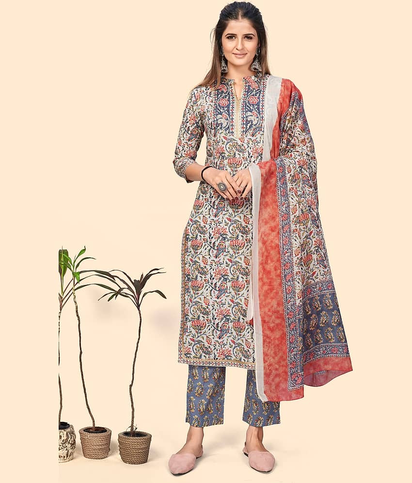 Vbuyz - Light Blue Straight Cotton Women's Stitched Salwar Suit ( Pack of 1 )